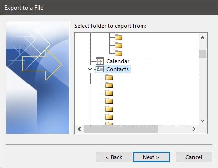 Export Outlook contacts step 4