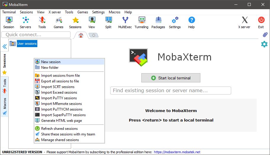 MobaXTerm creating a new SSH session
