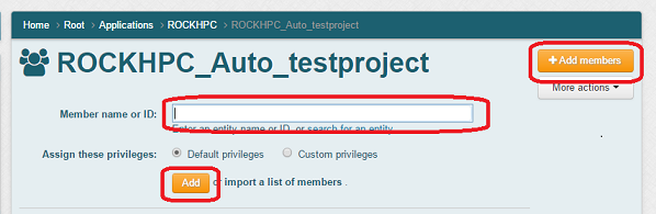 Screenshot - add person to HPC group/project