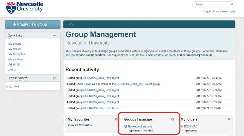 Screenshot - HPC group management home page