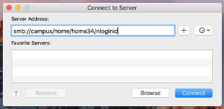 Screenshot of MacOS "Connect to Server" dialog box.