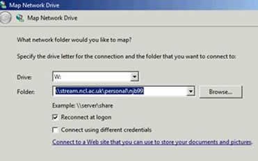 Map a drive letter of your choice to stream.ncl.ac.uk